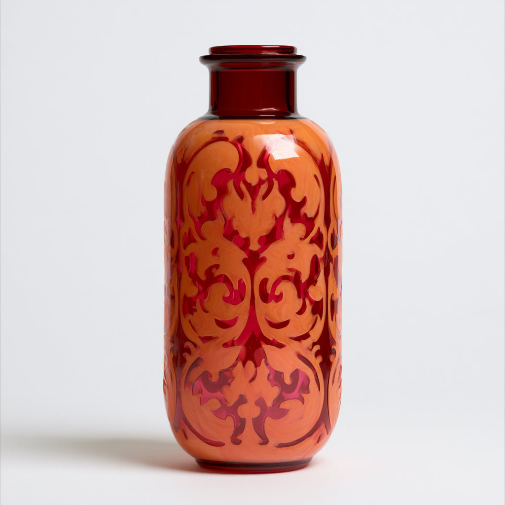 Vasi-Vetro-16 x 16 x 35 cm-Rosso-Arancione-Barocco
