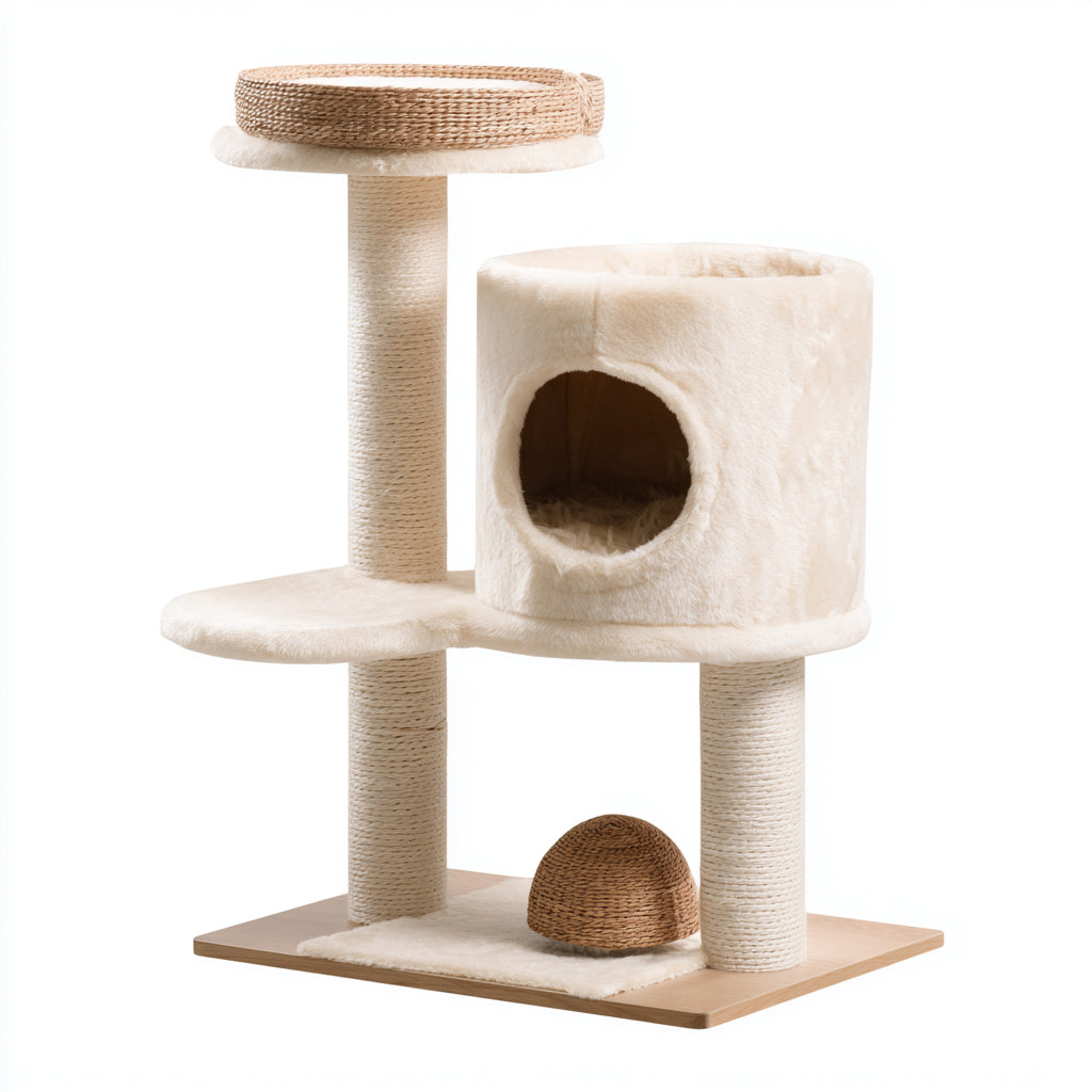 Mobili per gatti-Sisal-Legno ingegnerizzato-Tessuto-Plush-50x45x86 cm-Crema-Beige-moderno funzionale