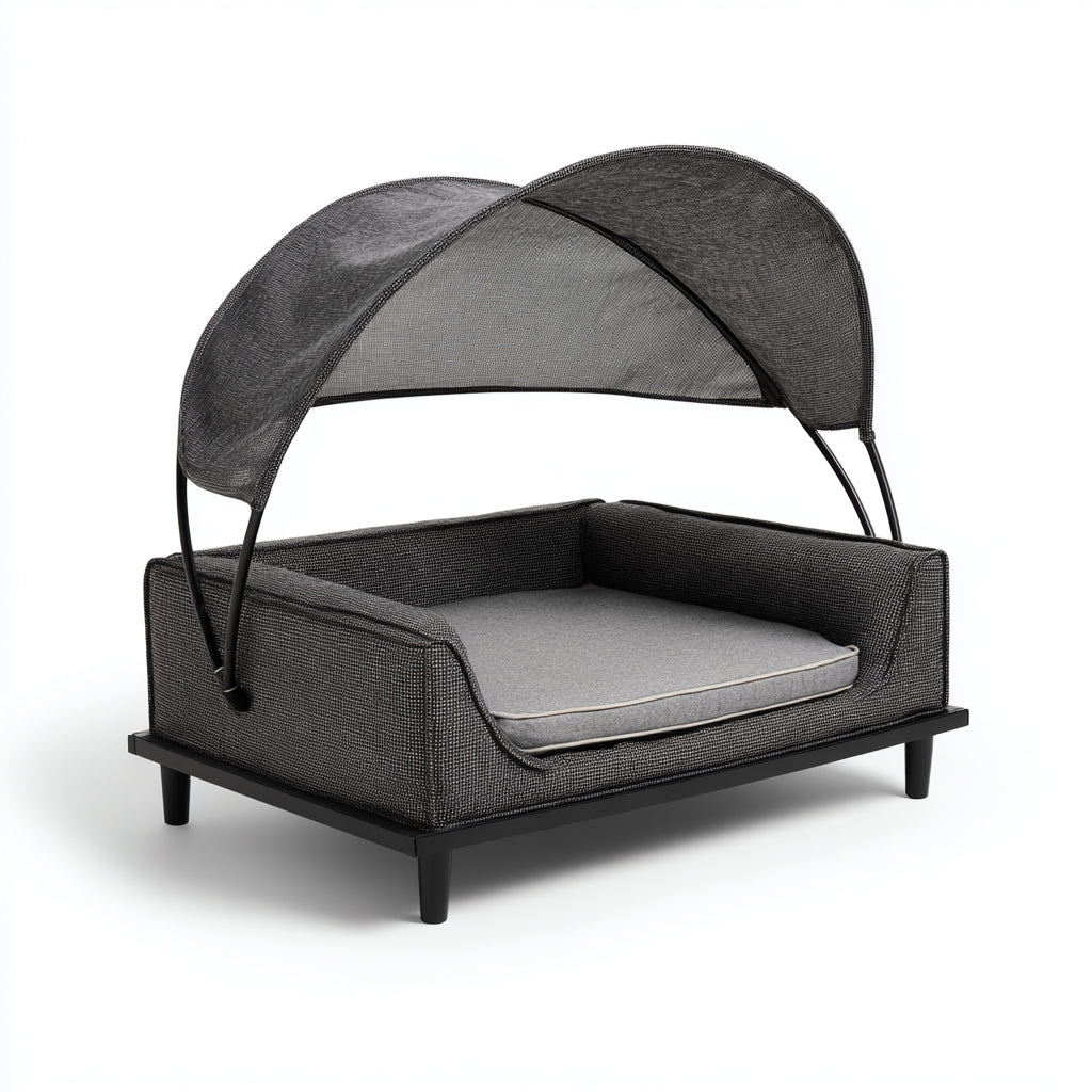 Cucce per cani - tessuto-acciaio - 106x78x95 cm - grigio scuro-grigio-nero - rialzata con tettuccio