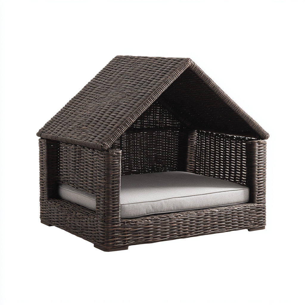 Cucce per cani - rattan - 94x72x78 cm - marrone-grigio chiaro - riparata