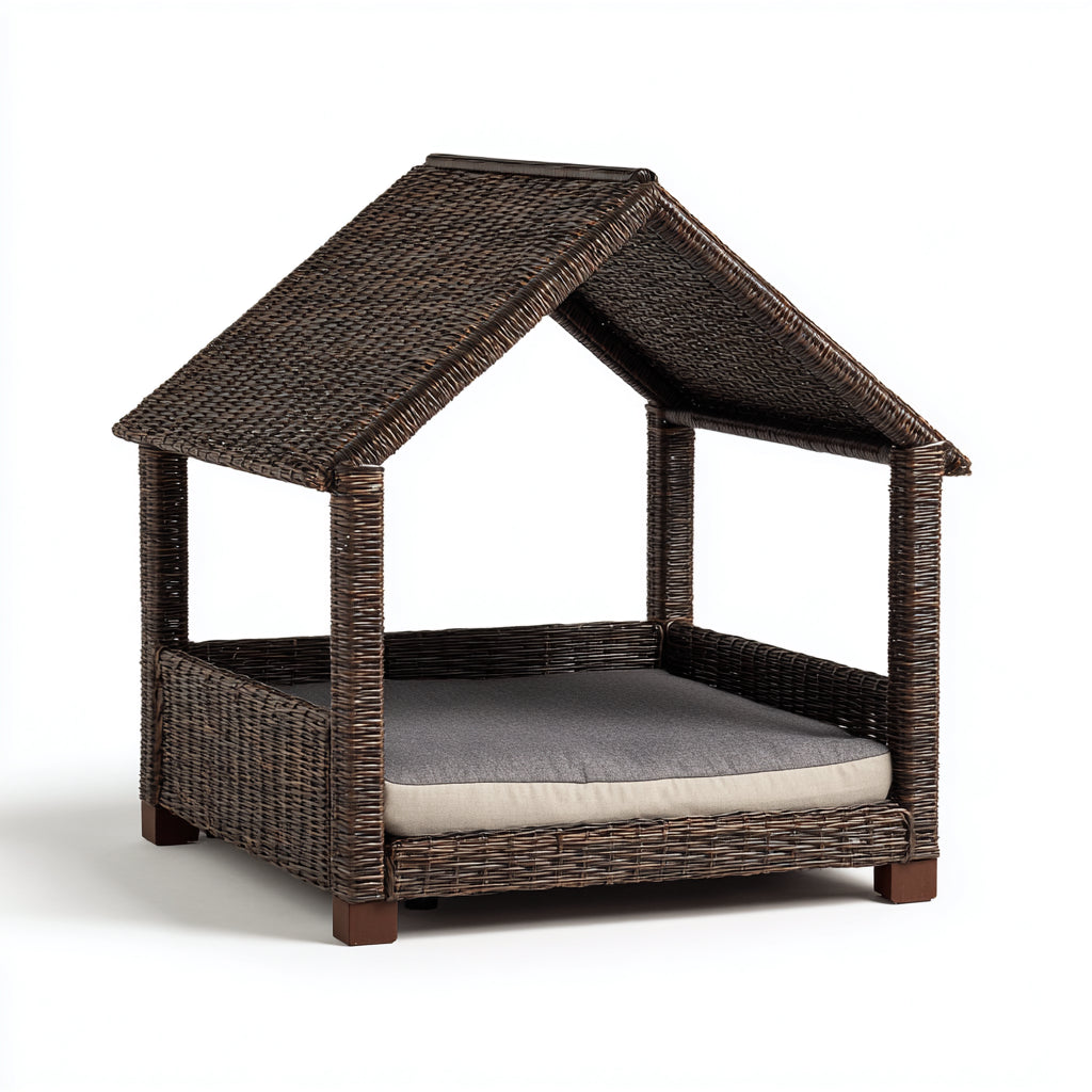 Cucce per cani - rattan - 102x80x92 cm - marrone-grigio-beige - rialzata