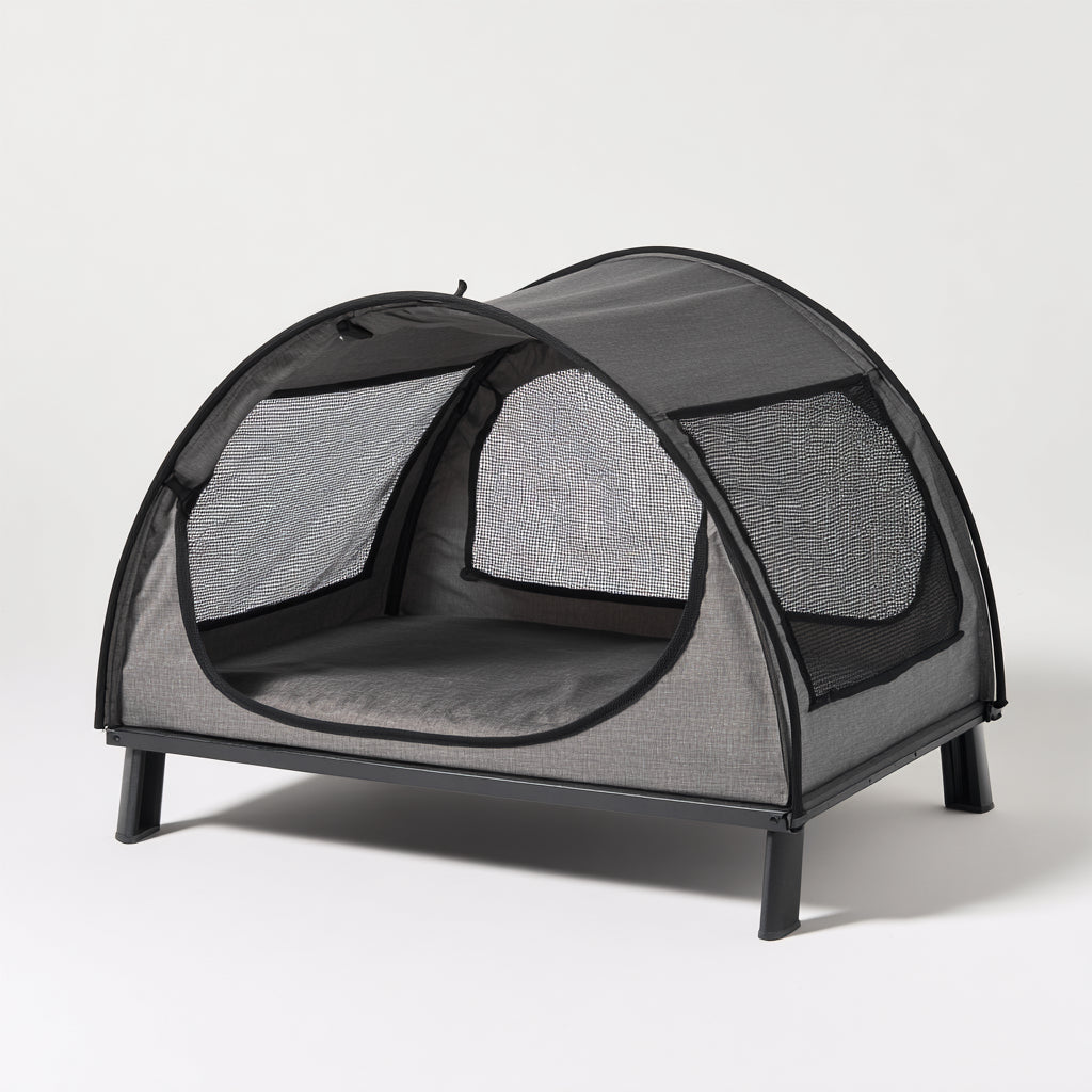 Cucce per cani - tessuto-acciaio - 108x76x82 cm - grigio-nero - rialzata con tettuccio