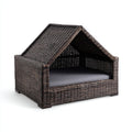 Cucce per cani - rattan - 97x75x77 cm - marrone scuro-grigio - riparata