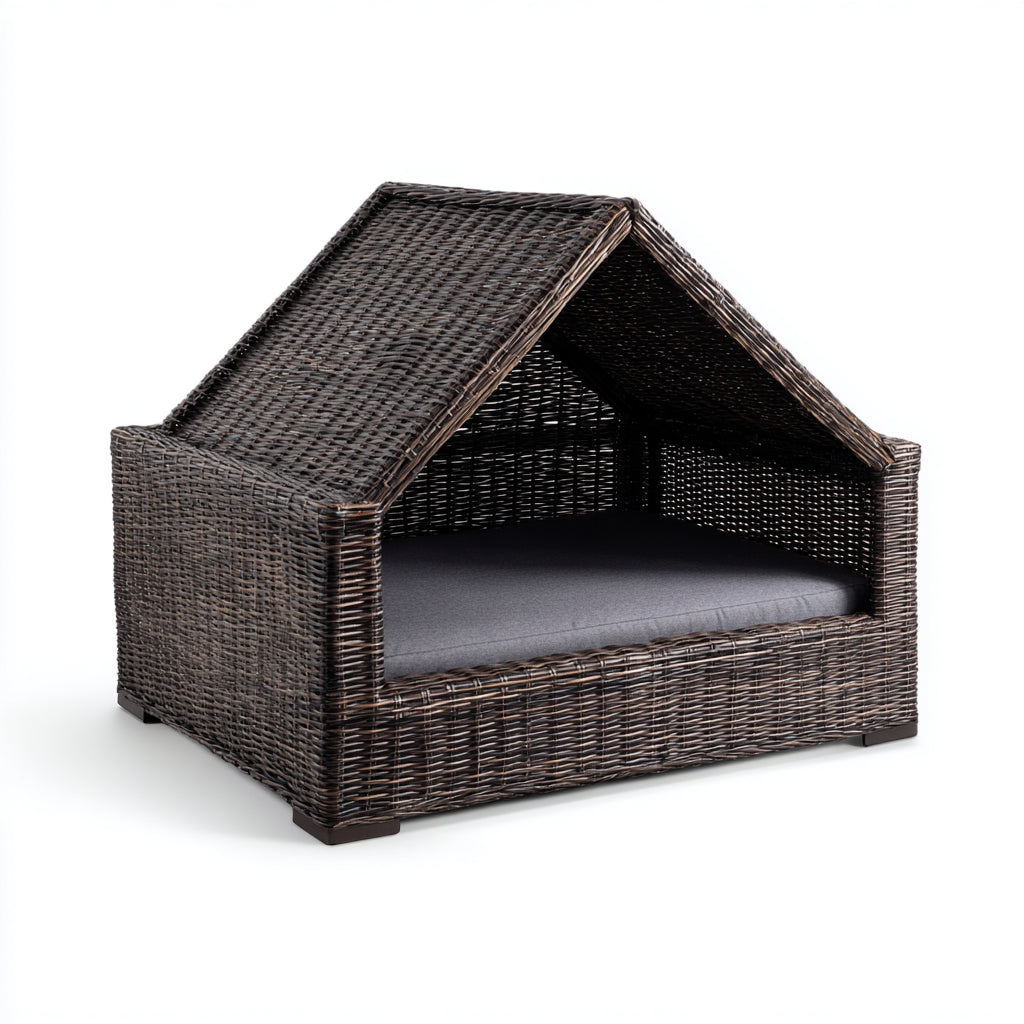 Cucce per cani - rattan - 97x75x77 cm - marrone scuro-grigio - riparata