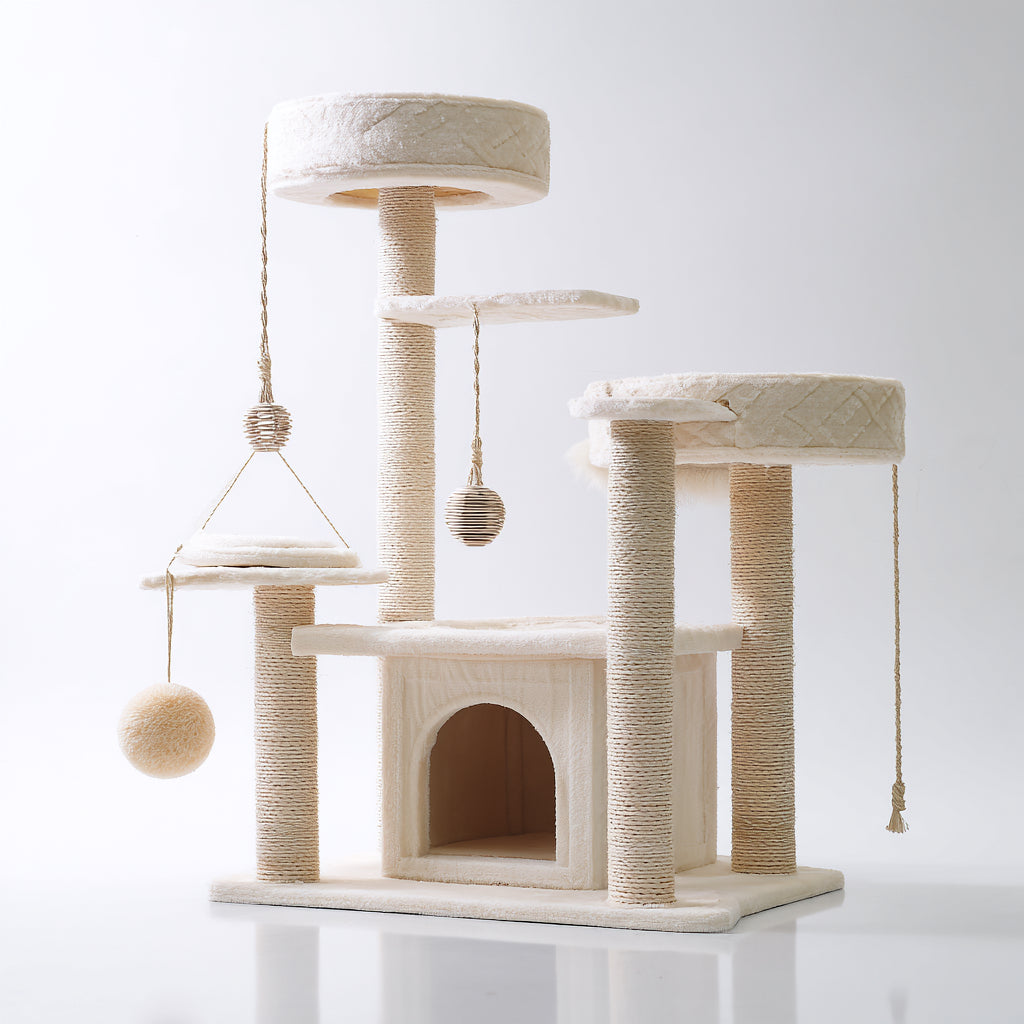 Mobili per gatti-Sisal-Legno ingegnerizzato-Tessuto-70x60x120 cm-Crema-Beige-moderno funzionale