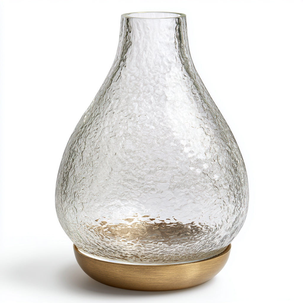 Vasi-Vetro-Metallo-24 x 24 x 35 cm-Trasparente-Oro-Moderno