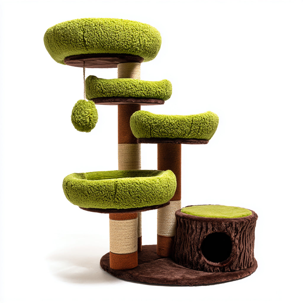 Mobili per gatti-Sisal-Legno ingegnerizzato-Tessuto-65x55x110 cm-Verde-Marrone-moderno funzionale