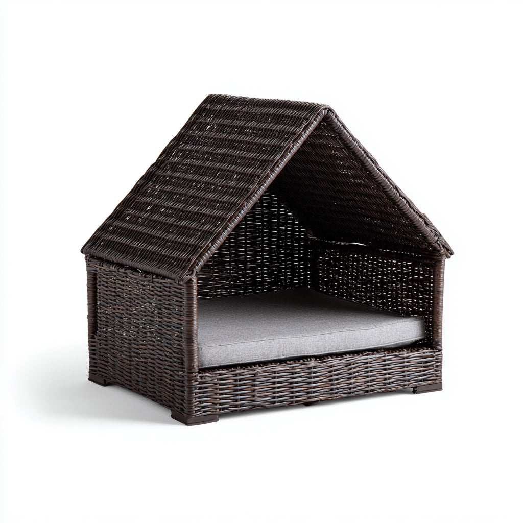 Cucce per cani - rattan - 98x73x82 cm - marrone scuro-grigio chiaro - riparata