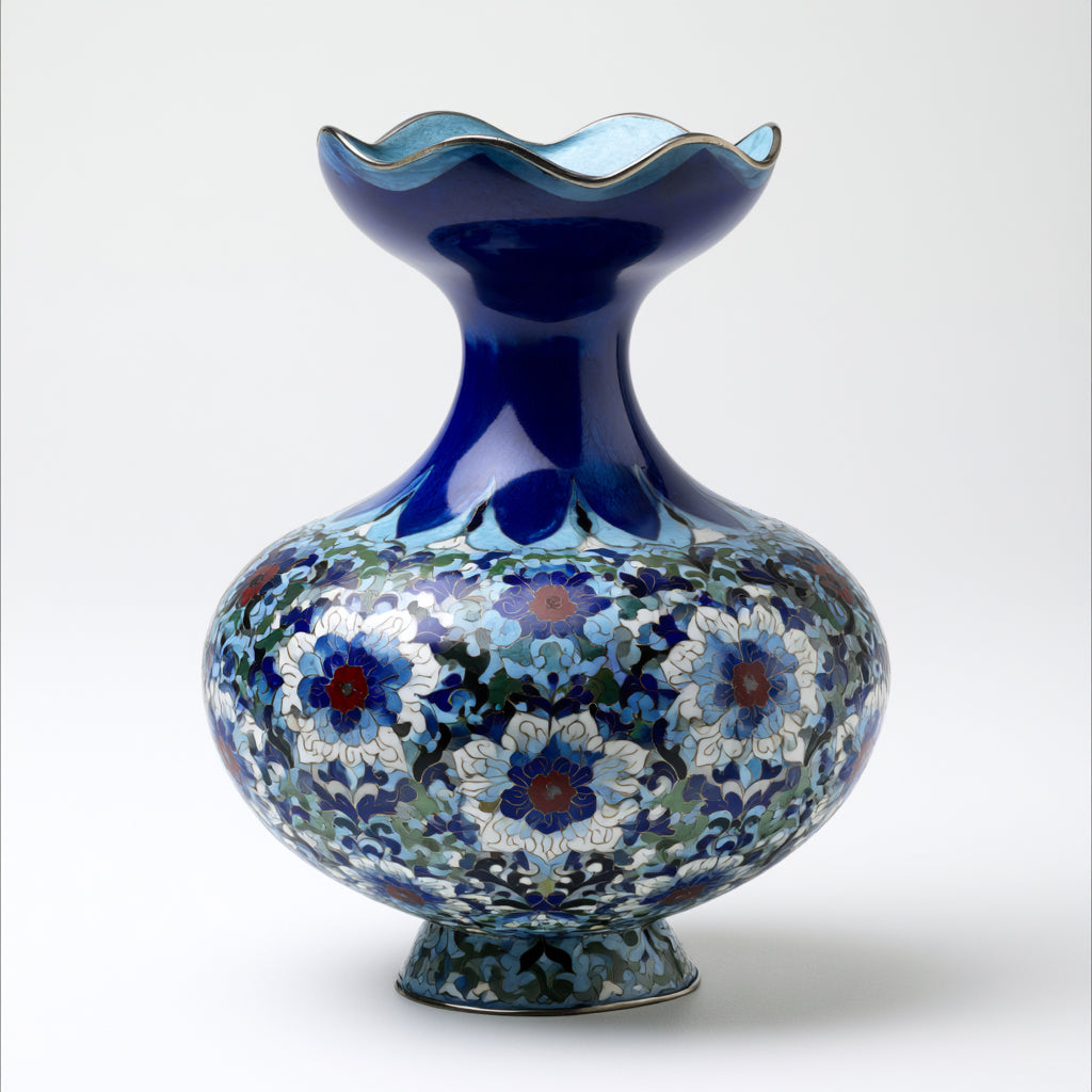 Vasi-Ceramica-24 x 18 x 32 cm-Blu-Bianco-Floreale