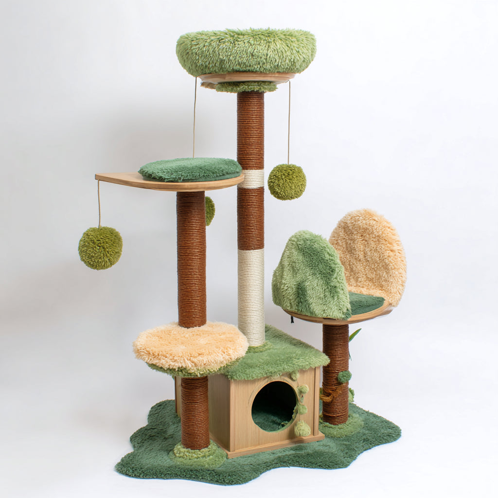 Mobili per gatti-Sisal-Legno ingegnerizzato-Tessuto-70x58x128 cm-Verde-Marrone-Beige-moderno funzionale