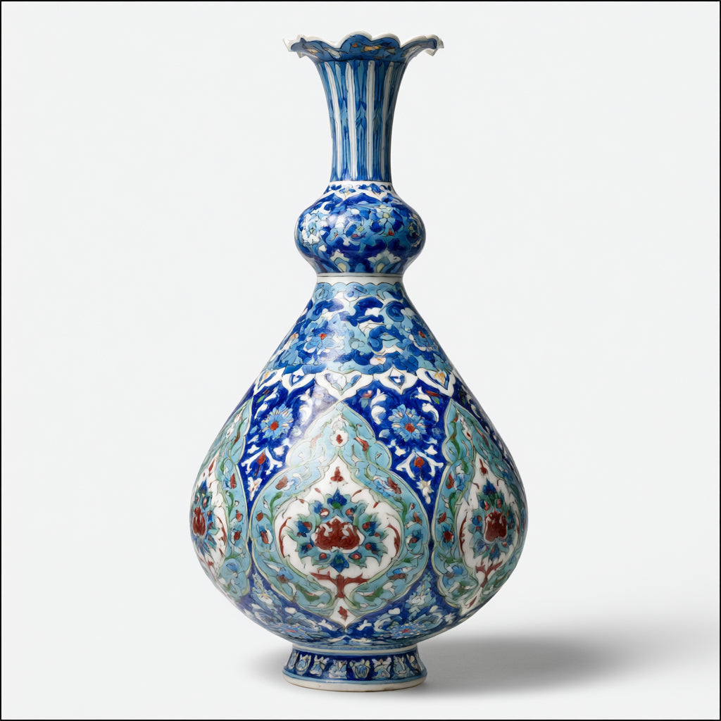 Vasi-Ceramica-25 x 25 x 46 cm-Blu-Azzurro-Floreale