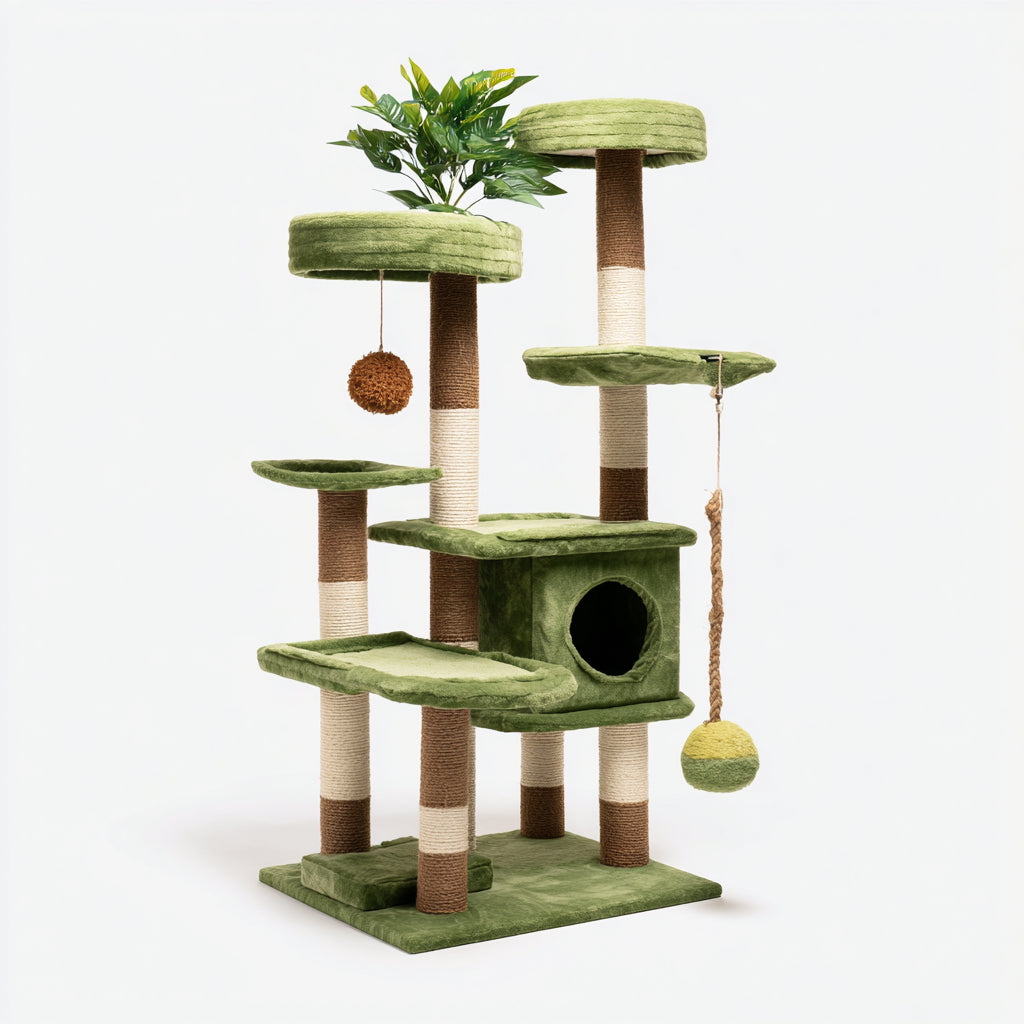 Mobili per gatti-Sisal-Legno ingegnerizzato-Tessuto-Plush-70x60x135 cm-Verde-Marrone-Beige-moderno funzionale