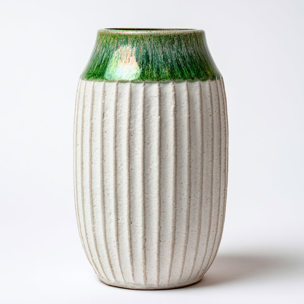 Vasi-Ceramica-18 x 18 x 29 cm-Bianco-Verde-Moderno