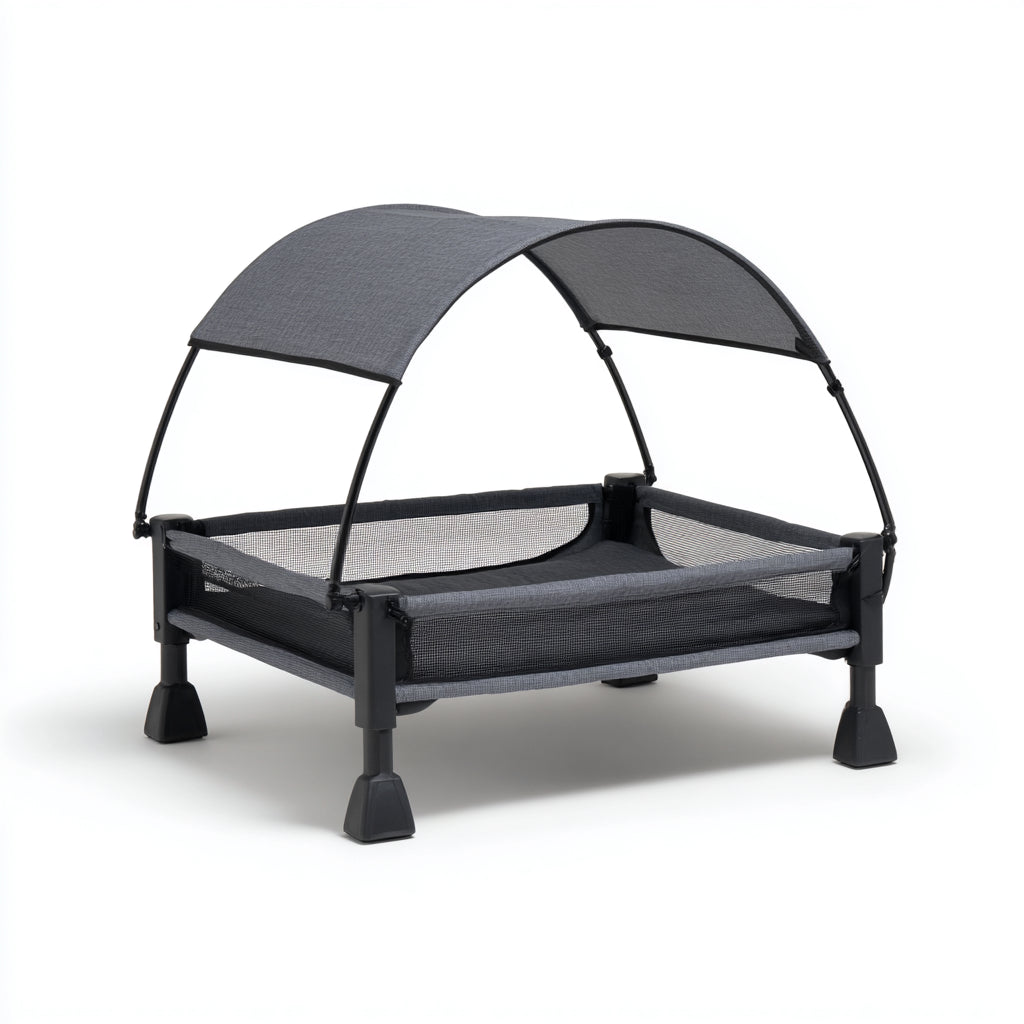 Cucce per cani - tessuto Oxford-metallo-rete - 112x78x88 cm - grigio scuro-nero - rialzato con tetto da esterno