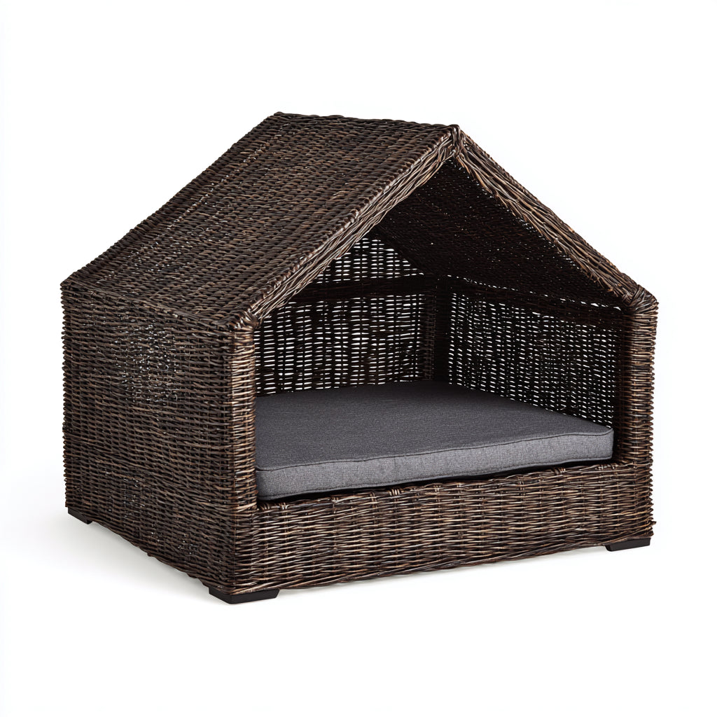Cucce per cani - rattan - 96x74x76 cm - marrone scuro-grigio - riparata